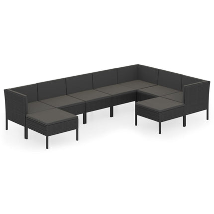 loungesæt til haven 9 dele med hynder polyrattan sort