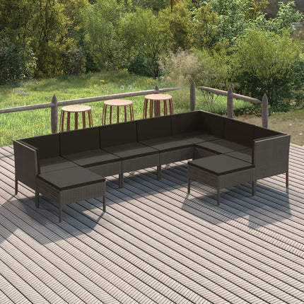 loungesæt til haven 9 dele med hynder polyrattan grå