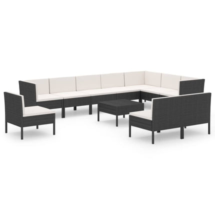loungesæt til haven 11 dele med hynder polyrattan sort