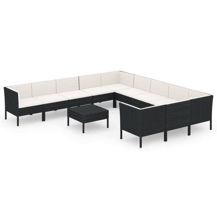 loungesæt til haven 12 dele med hynder polyrattan sort