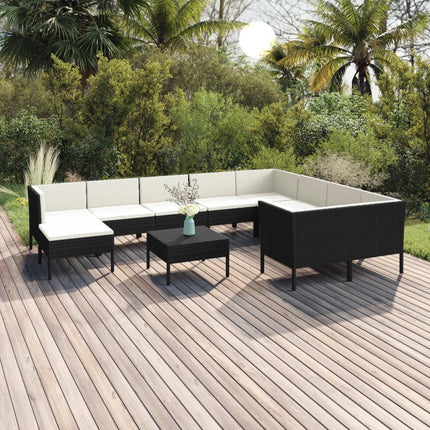loungesæt til haven 11 dele med hynder polyrattan sort