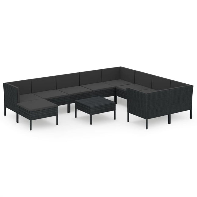 loungesæt til haven 11 dele med hynder polyrattan sort