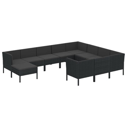 loungesæt til haven 11 dele med hynder polyrattan sort