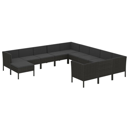 loungesæt til haven 12 dele med hynder polyrattan sort