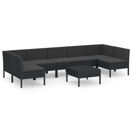 loungesæt til haven 8 dele med hynder polyrattan sort