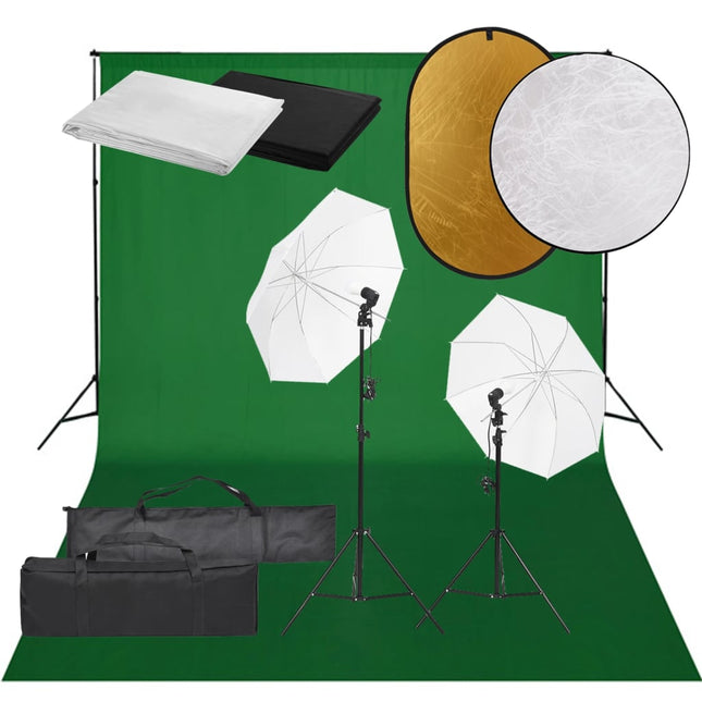 fotostudiesæt med lampesæt + baggrund og reflektor