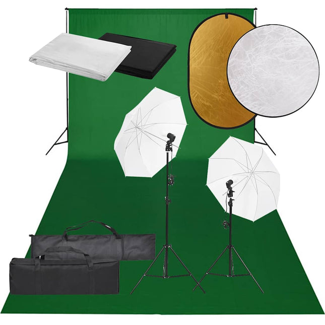 fotostudiesæt med lampesæt + baggrund og reflektor
