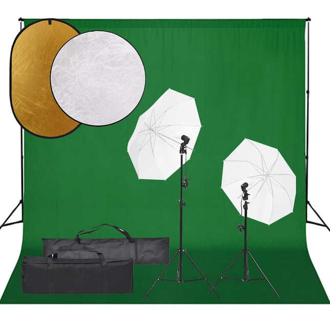 fotostudiesæt med lampesæt + baggrund og reflektor