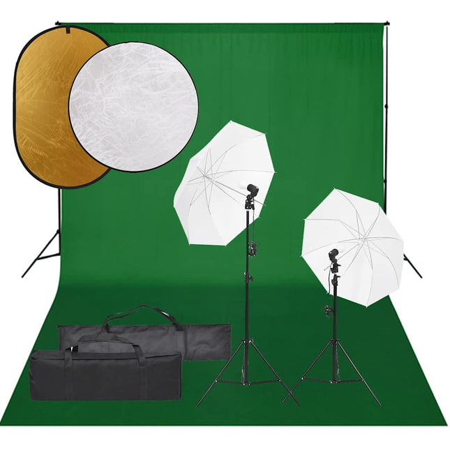 fotostudiesæt med lampesæt + baggrund og reflektor