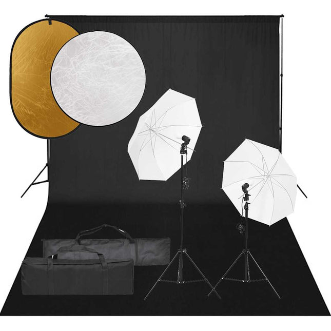 fotostudiesæt med lampesæt + baggrund og reflektor