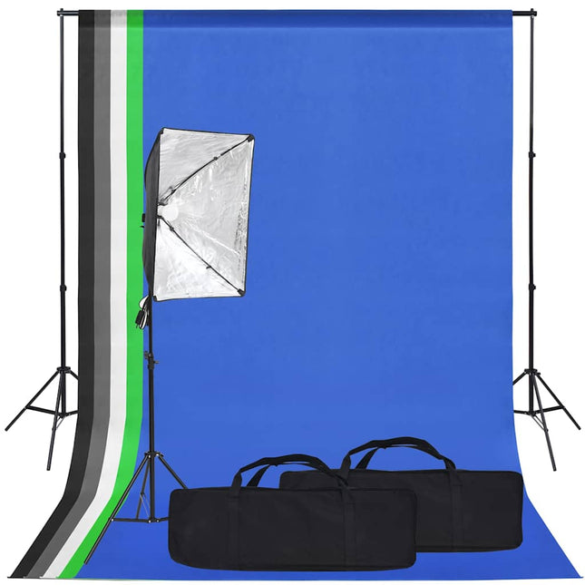 fotostudiesæt med softboxlampe og baggrund