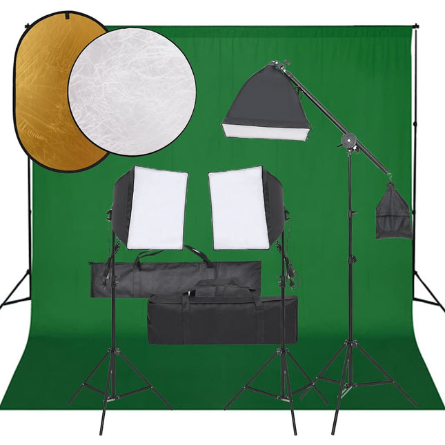 fotostudiesæt med lampesæt + baggrund og reflektor