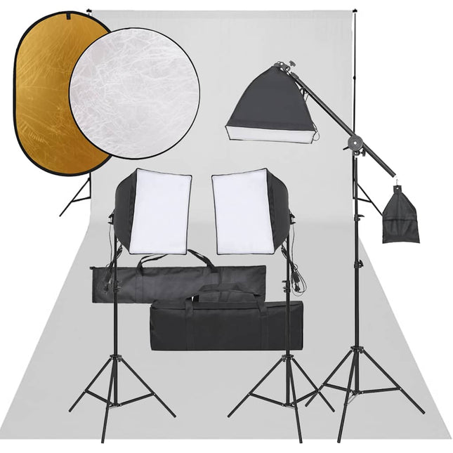 fotostudiesæt med lampesæt + baggrund og reflektor
