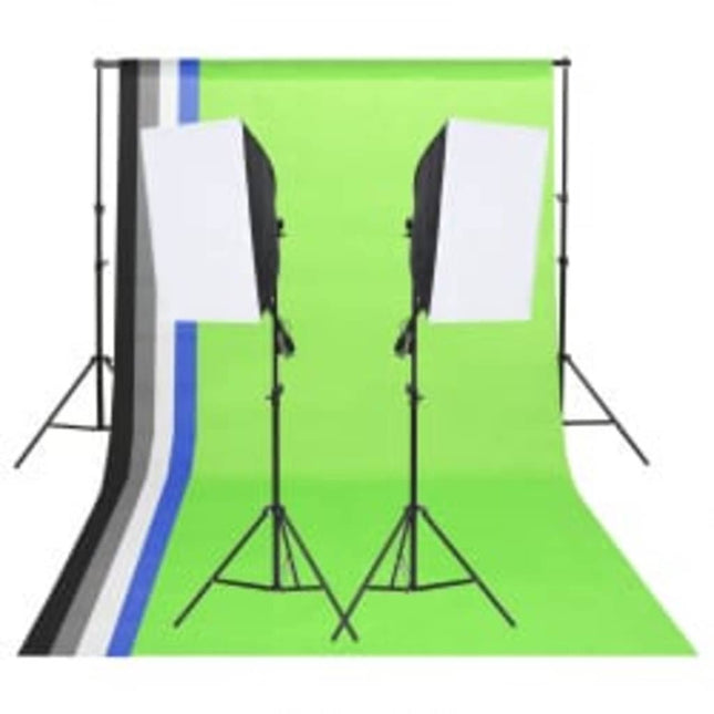 fotostudiesæt med lampesæt + baggrund og reflektor