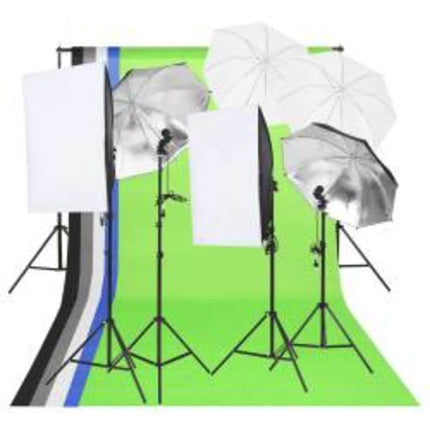 fotostudiesæt med lampesæt + baggrund og reflektor