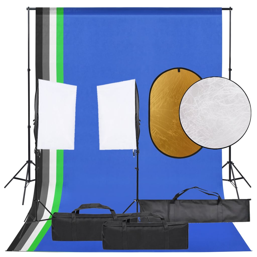 fotostudiesæt med lampesæt + baggrund og reflektor