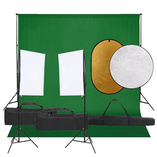 fotostudiesæt med lampesæt + baggrund og reflektor