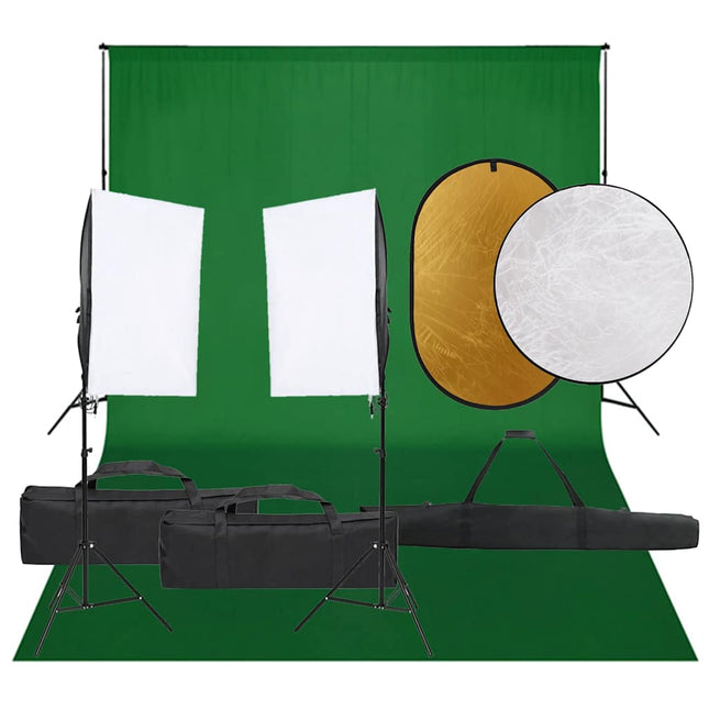 fotostudiesæt med lampesæt + baggrund og reflektor