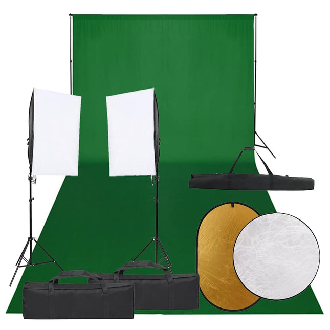fotostudiesæt med lampesæt + baggrund og reflektor