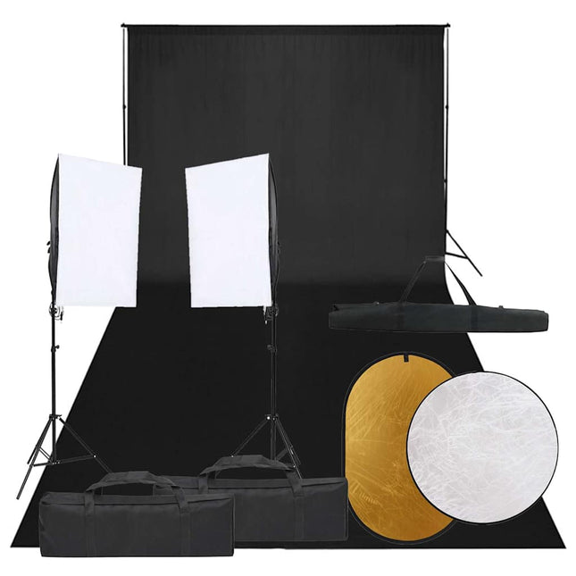 fotostudiesæt med lampesæt + baggrund og reflektor