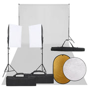 fotostudiesæt med lampesæt + baggrund og reflektor