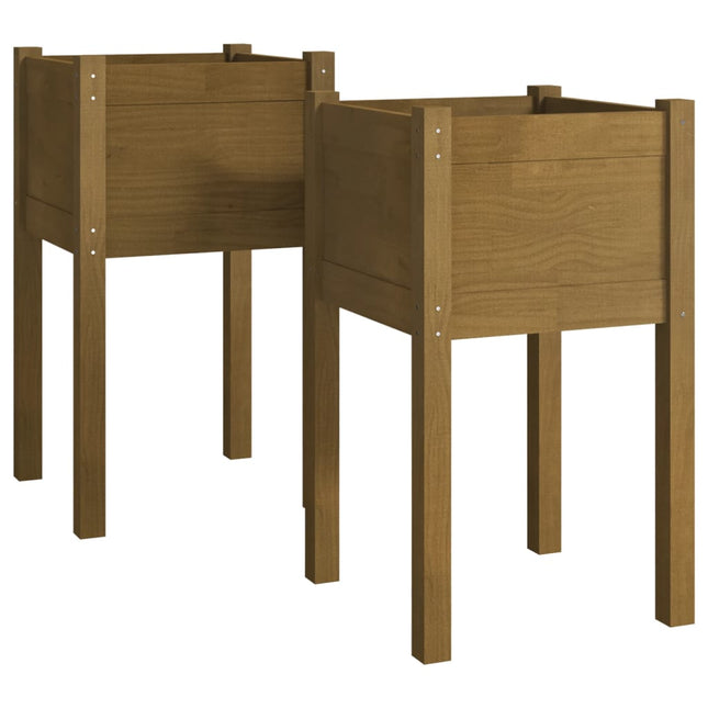 plantekasser 2 stk. 40x40x70 cm massivt fyrretræ gyldenbrun