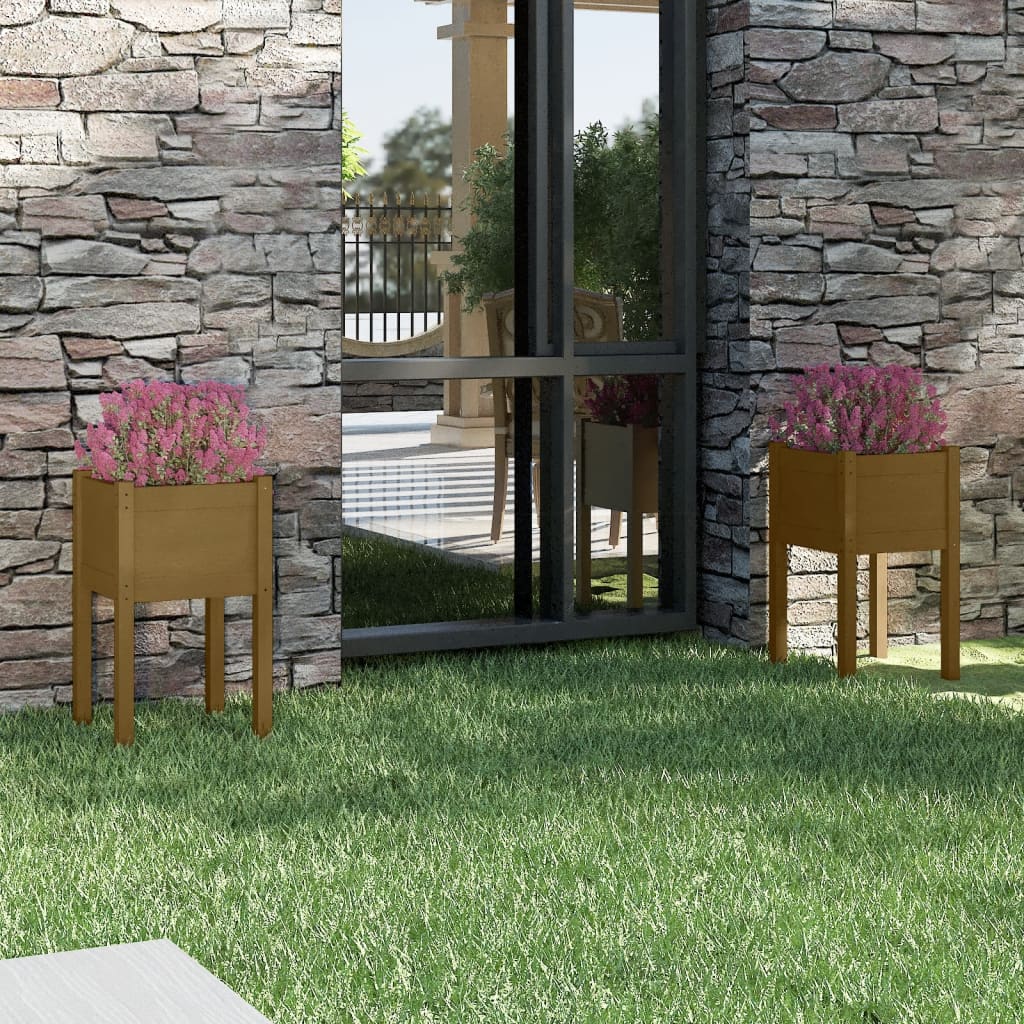 plantekasser 2 stk. 40x40x70 cm massivt fyrretræ gyldenbrun