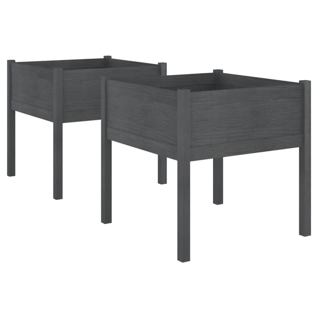 plantekasser 2 stk. 70x70x70 cm massivt fyrretræ grå