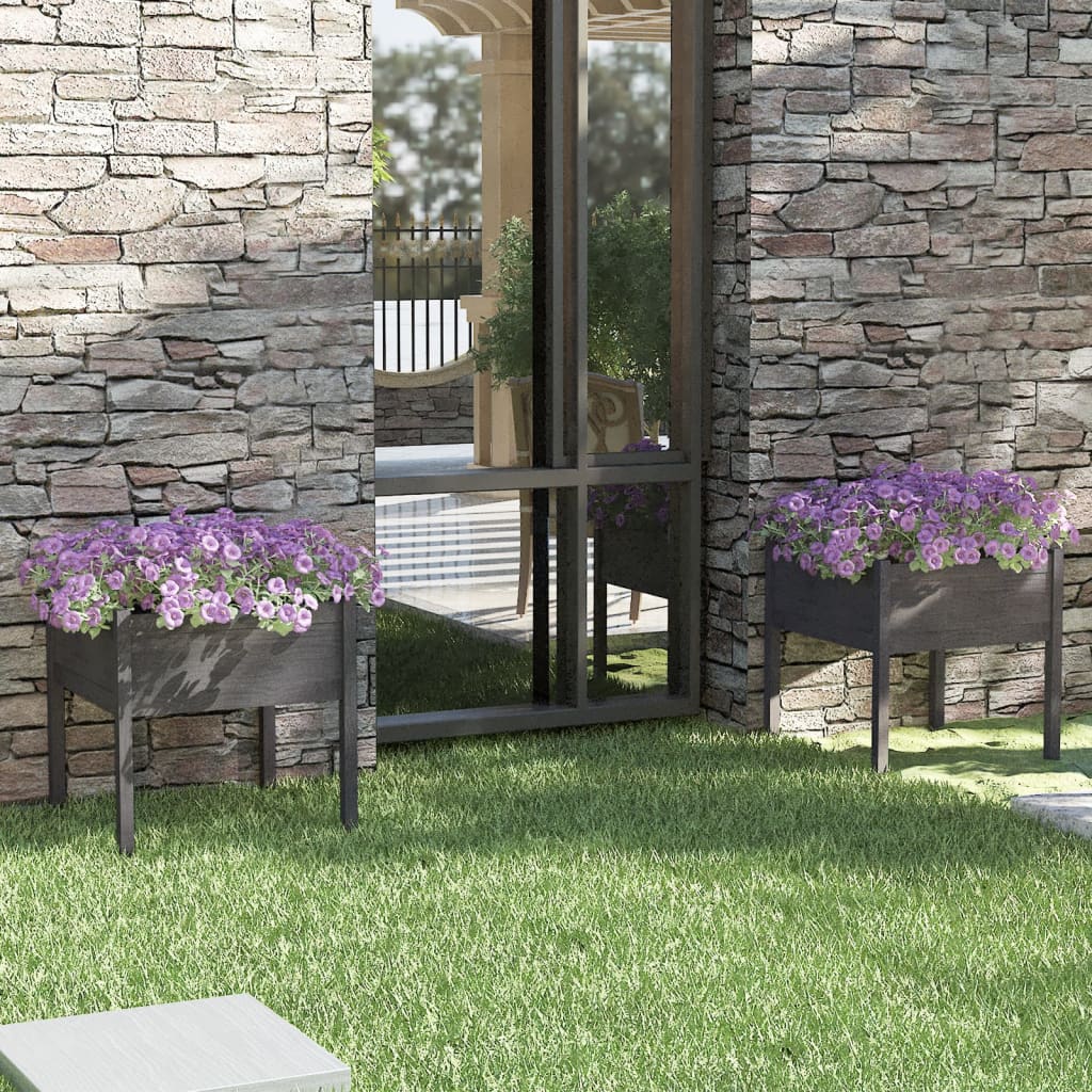 plantekasser 2 stk. 70x70x70 cm massivt fyrretræ grå