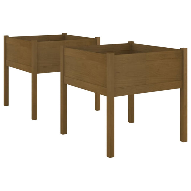 plantekasser 2 stk. 70x70x70 cm massivt fyrretræ gyldenbrun