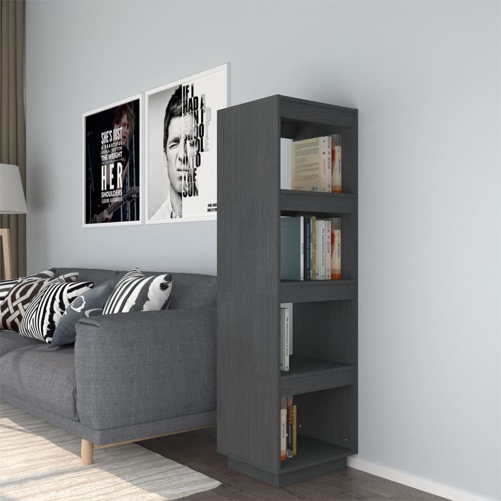 bogreol/rumdeler 40x35x135 cm massivt fyrretræ grå