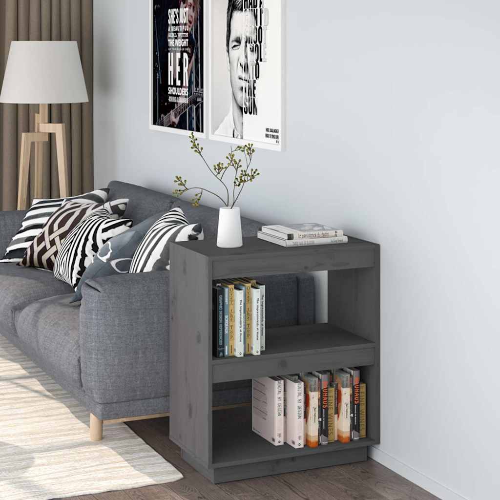 bogreol 60x35x71 cm massivt fyrretræ grå