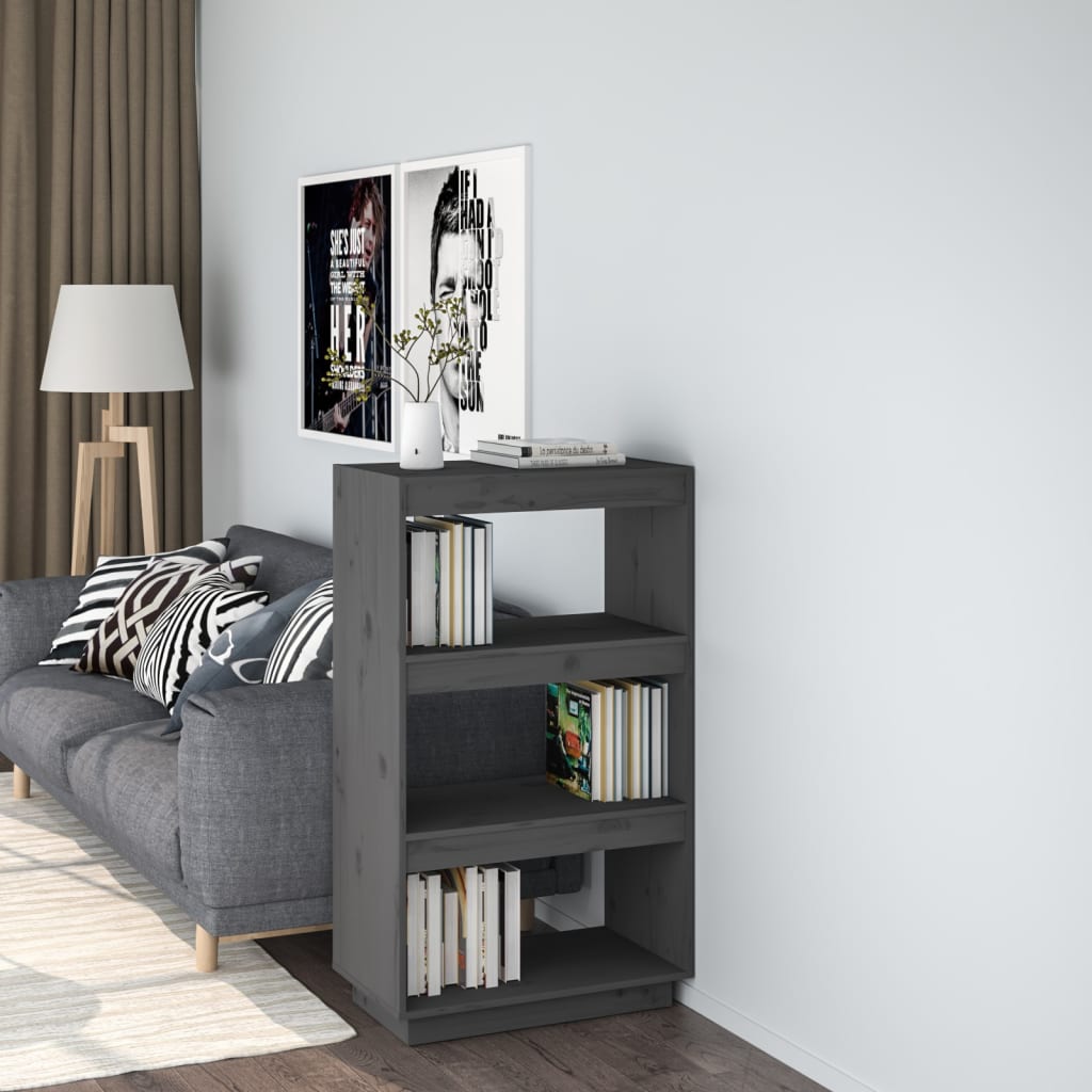 bogreol/rumdeler 60x35x103 cm massivt fyrretræ grå billede