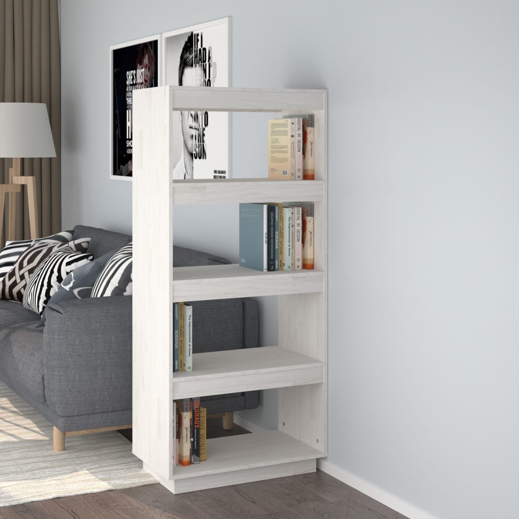 bogreol/rumdeler 60x35x135 cm massivt fyrretræ hvid