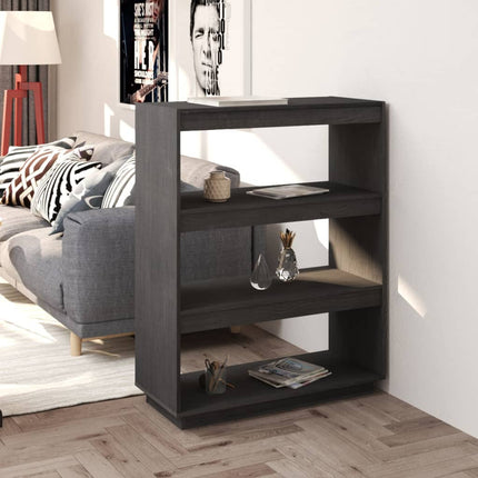 bogreol/rumdeler 80x35x103 cm massivt fyrretræ grå