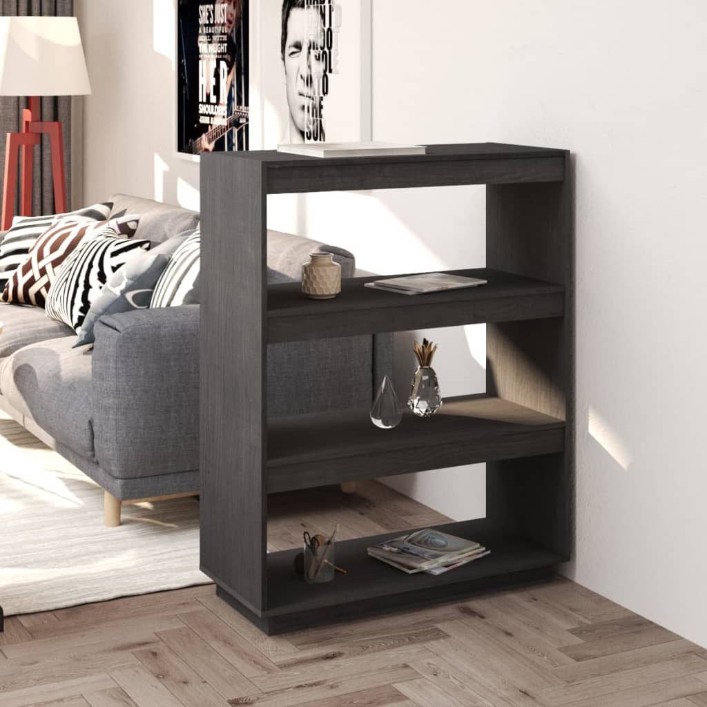 bogreol/rumdeler 80x35x103 cm massivt fyrretræ grå