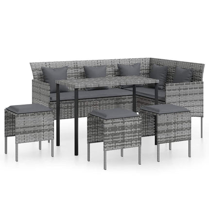 sofasæt med hynder 5 dele L-facon polyrattan grå
