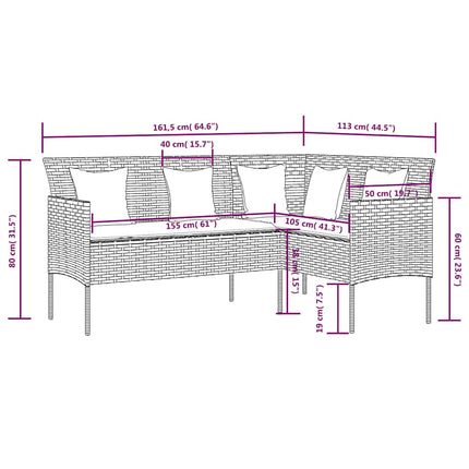 L-formet sofa med hynder polyrattan sort