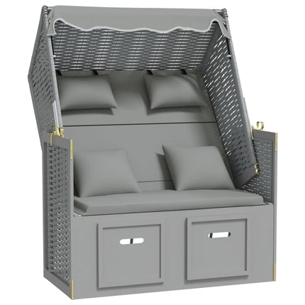 strandkurv med hynder polyrattan og massivt træ grå