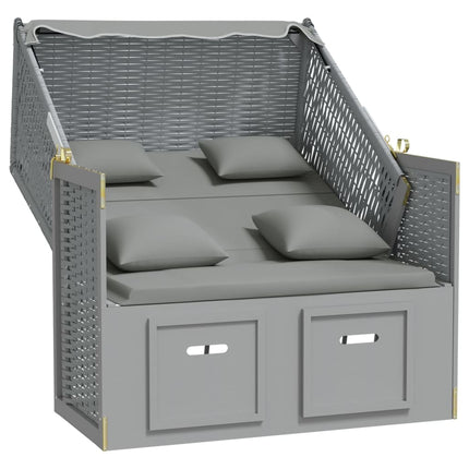 strandkurv med hynder polyrattan og massivt træ grå