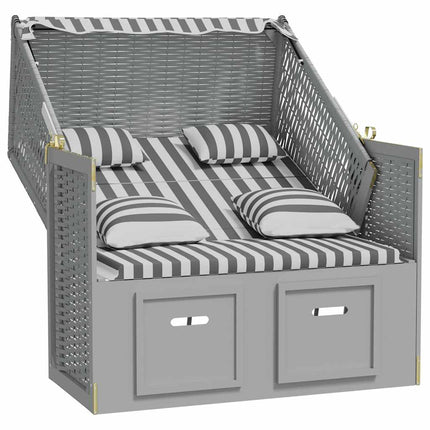 strandkurv med hynder polyrattan og massivt træ grå og hvid