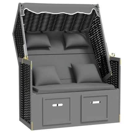 strandkurv m. hynde polyrattan og massivt træ antracit og sort