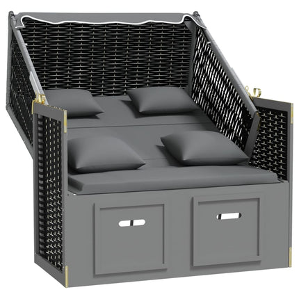 strandkurv m. hynde polyrattan og massivt træ antracit og sort