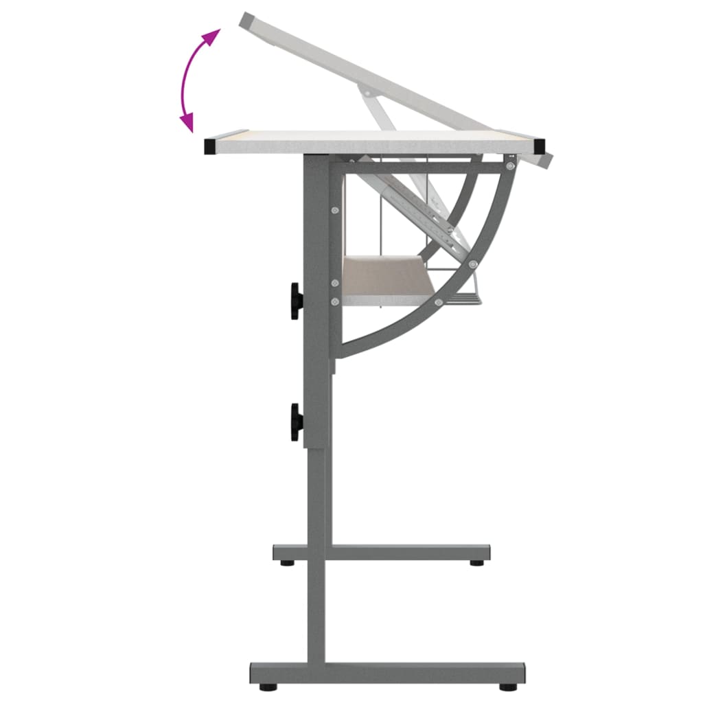skrivebord 110x53x(58-87) cm konstrueret træ og stål hvid grå