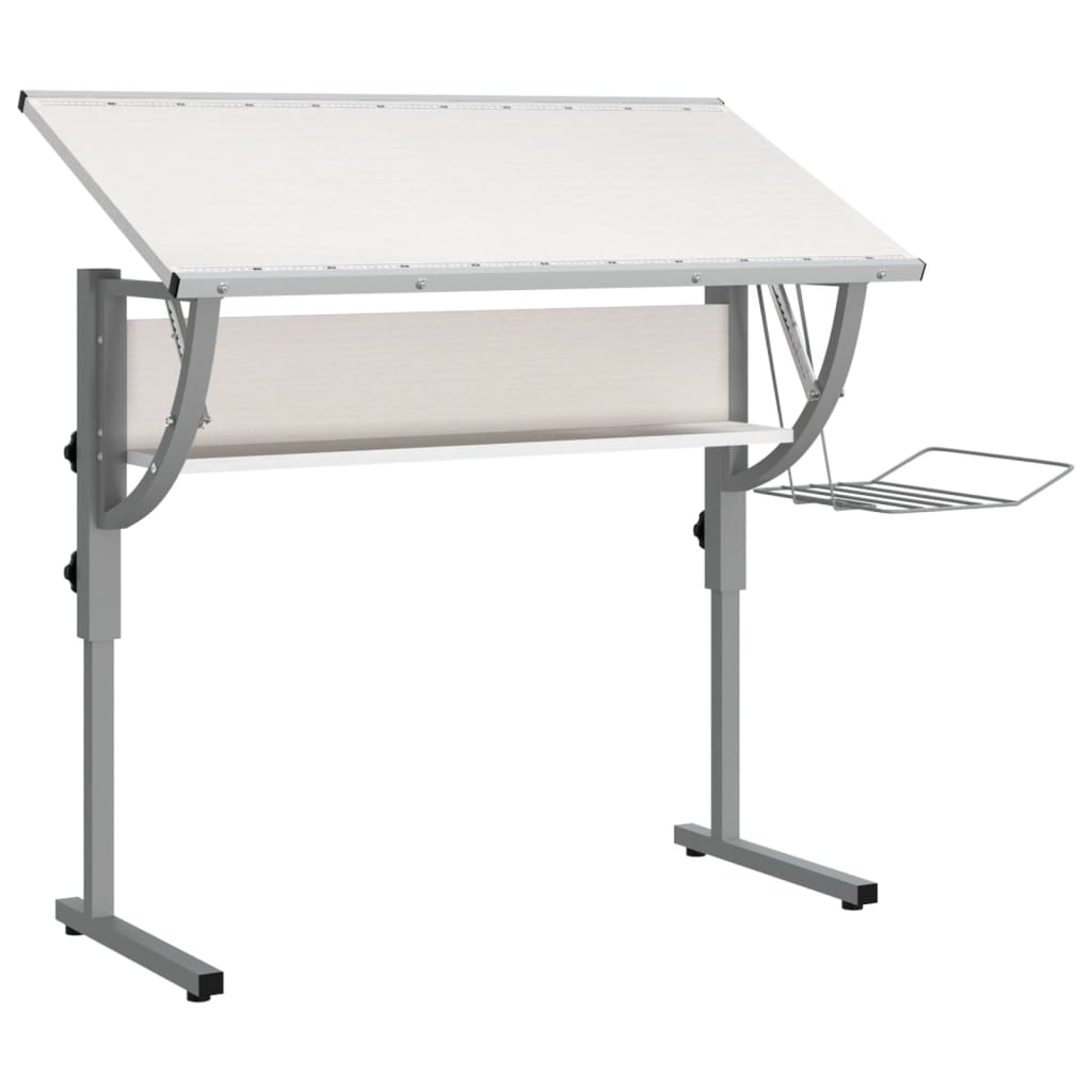 skrivebord 110x53x(58-87) cm konstrueret træ og stål hvid grå