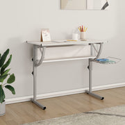 skrivebord 110x53x(58-87) cm konstrueret træ og stål hvid grå