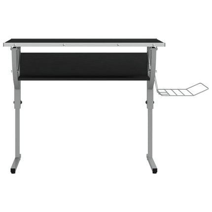 skrivebord 110x53x(58-87) cm konstrueret træ og stål sort grå