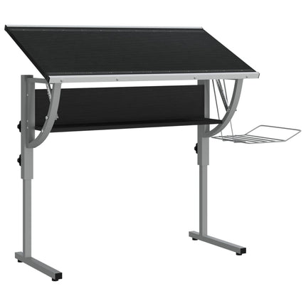 skrivebord 110x53x(58-87) cm konstrueret træ og stål sort grå