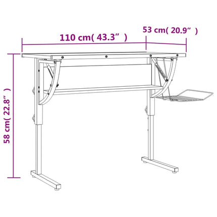 skrivebord 110x53x(58-87) cm konstrueret træ og stål sort grå