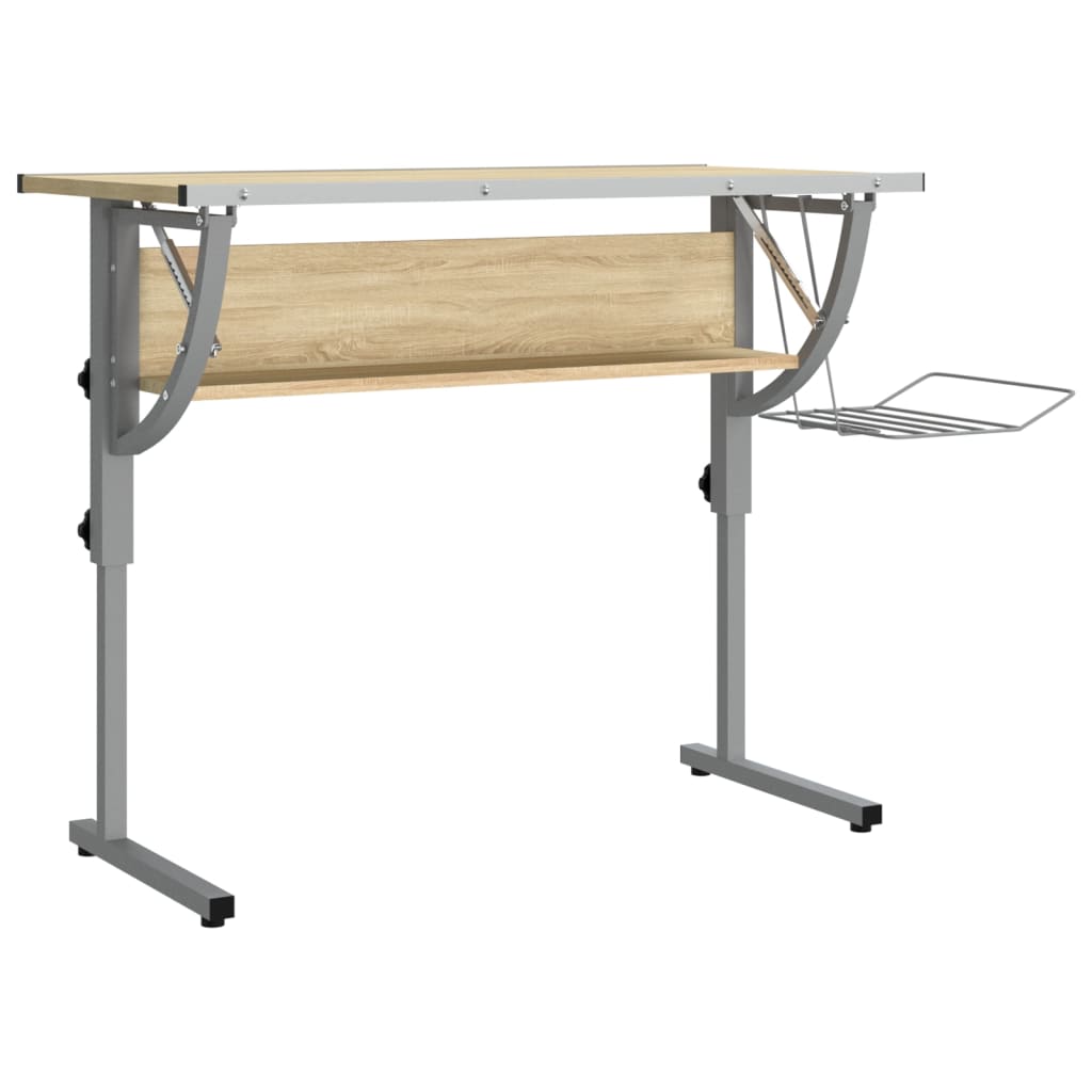 skrivebord 110x53x(58-87) cm konstrueret træ stål sonoma-eg grå